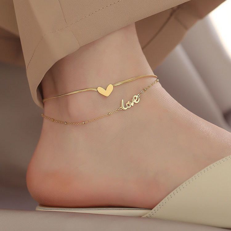 Double-layer love heart 18K gold plated anklet Payel