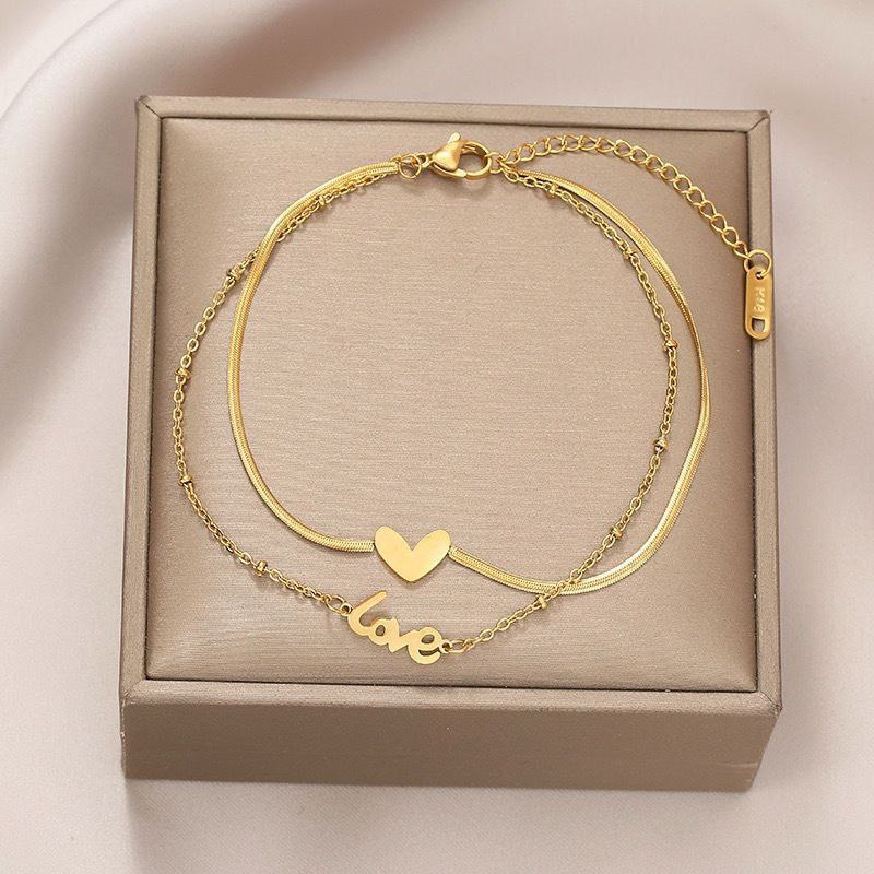 Double-layer love heart 18K gold plated anklet Payel