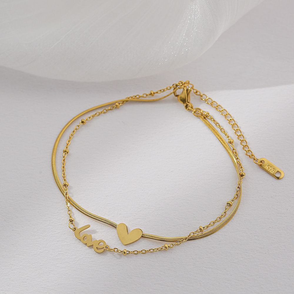 Double-layer love heart 18K gold plated anklet Payel