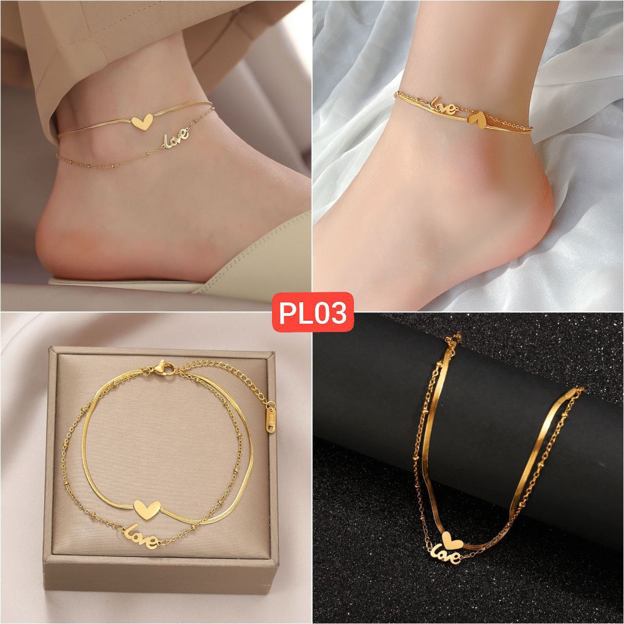 Double-layer love heart 18K gold plated anklet Payel