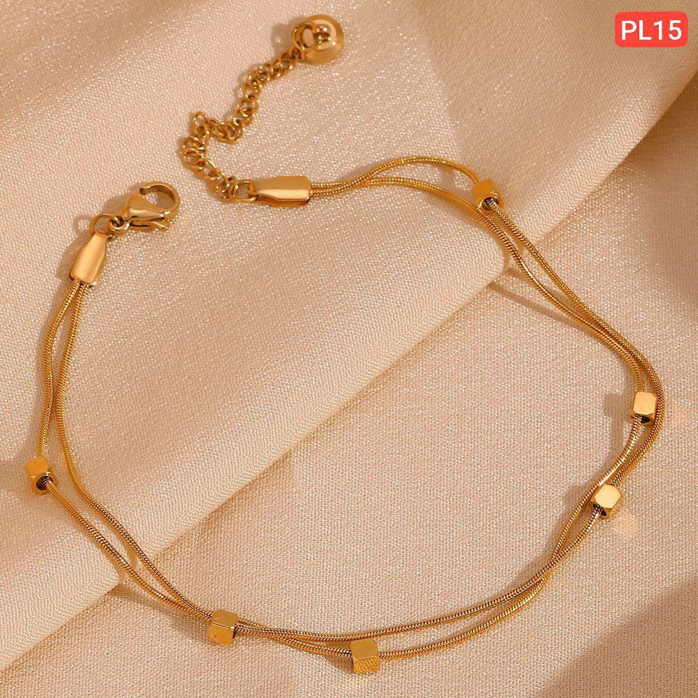 Double Chain Square Ball Anklet Payel 18k Gold Plated