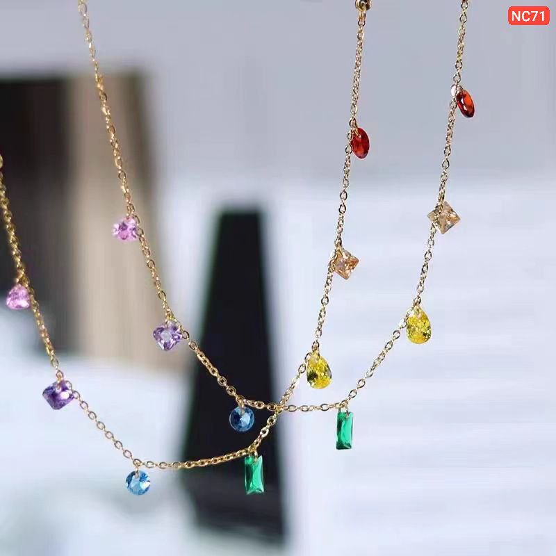 Multi Color Hanging Stone Necklace (18k Gold Plated)
