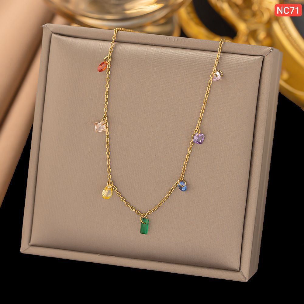 Multi Color Hanging Stone Necklace (18k Gold Plated)
