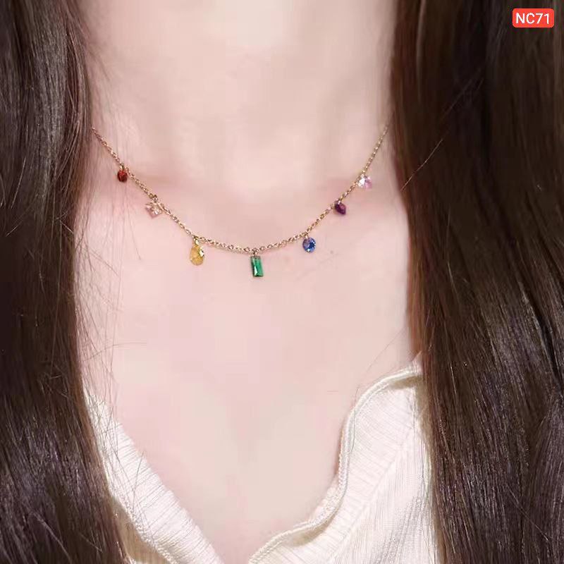 Multi Color Hanging Stone Necklace (18k Gold Plated)