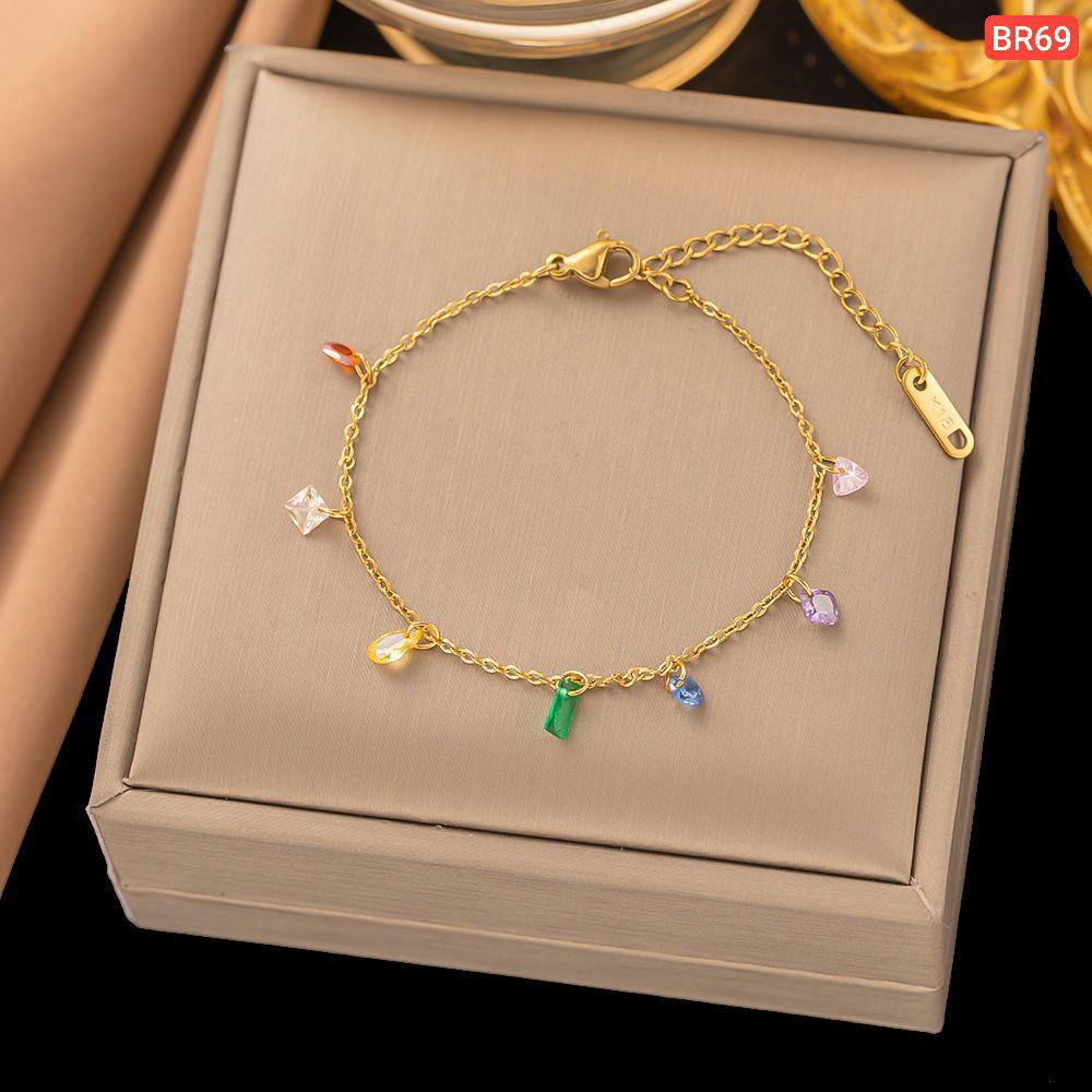 Multi Color Hanging Stone Bracelet (18k Gold Plated)
