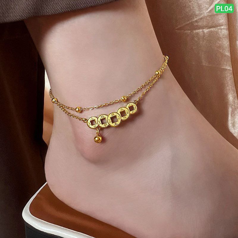 Double Chain Copper Coin Anklet Payel (18k Gold Plated)