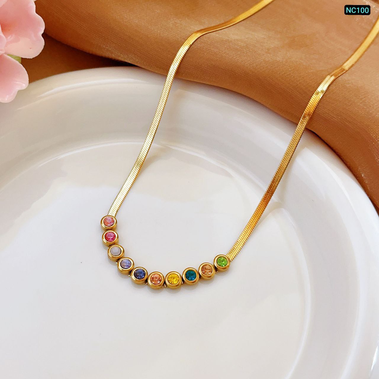 Multi Color Stone Necklace (18k Gold Plated)