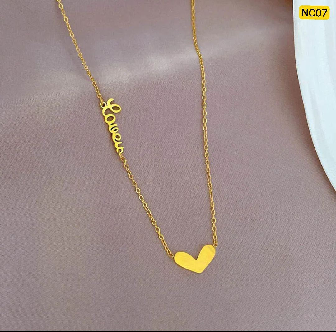 Minimalist Style Latter Love Heart Necklace (18k Gold Plated)