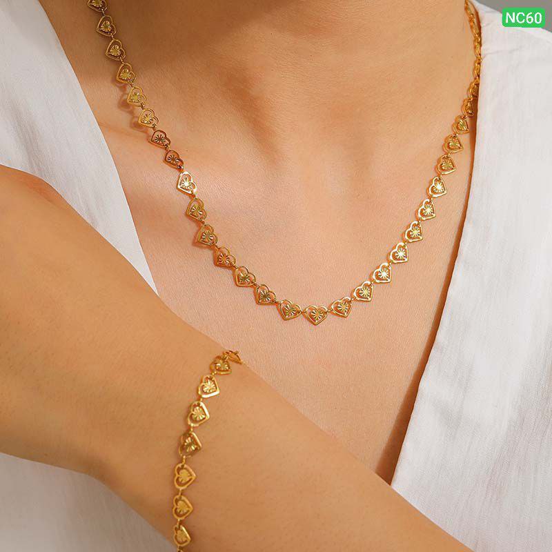 Multi Love Real Gold Style Necklace & Bracelet Set