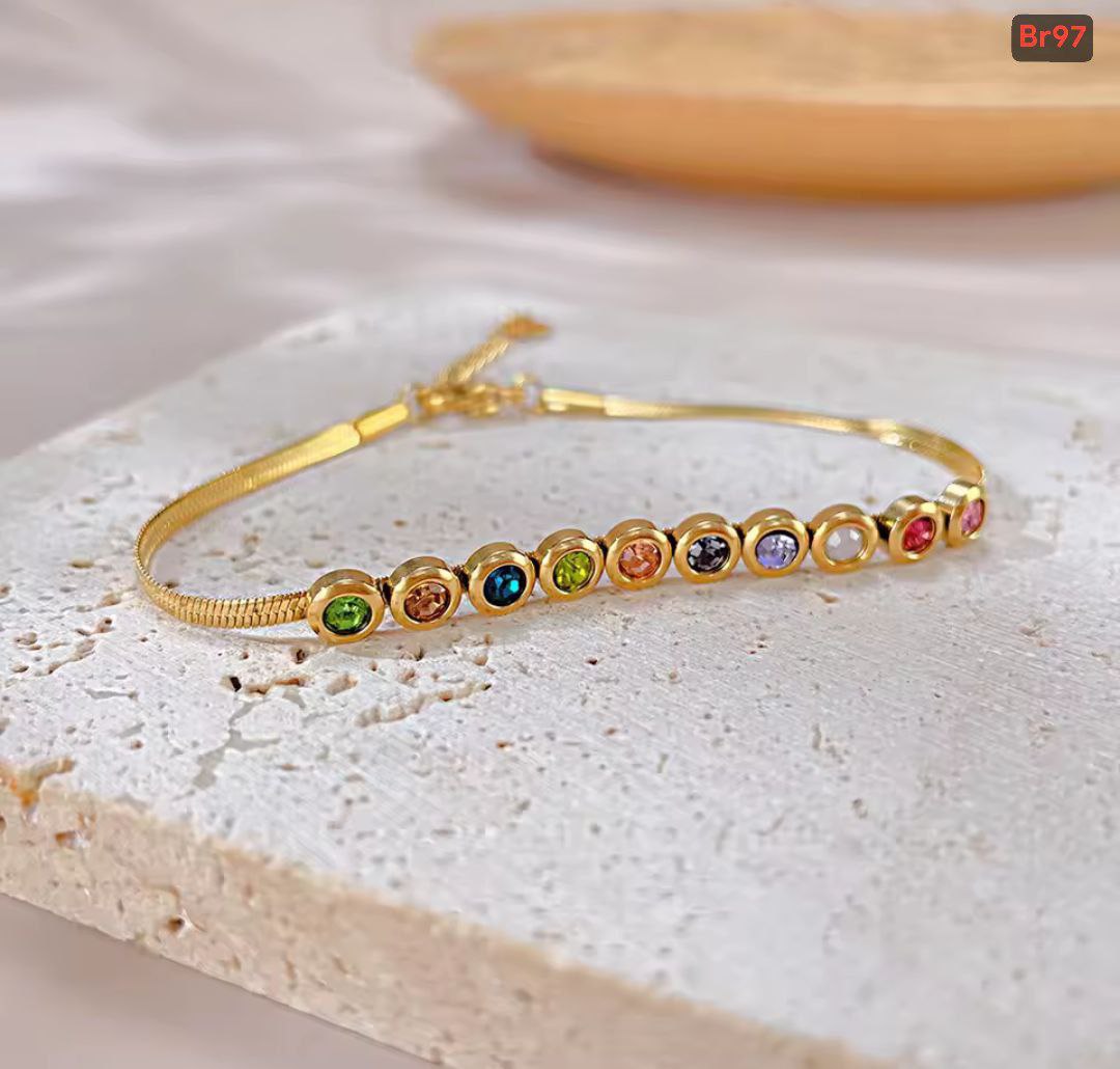 Multi Color Stone Bracelet (18k Gold Plated)