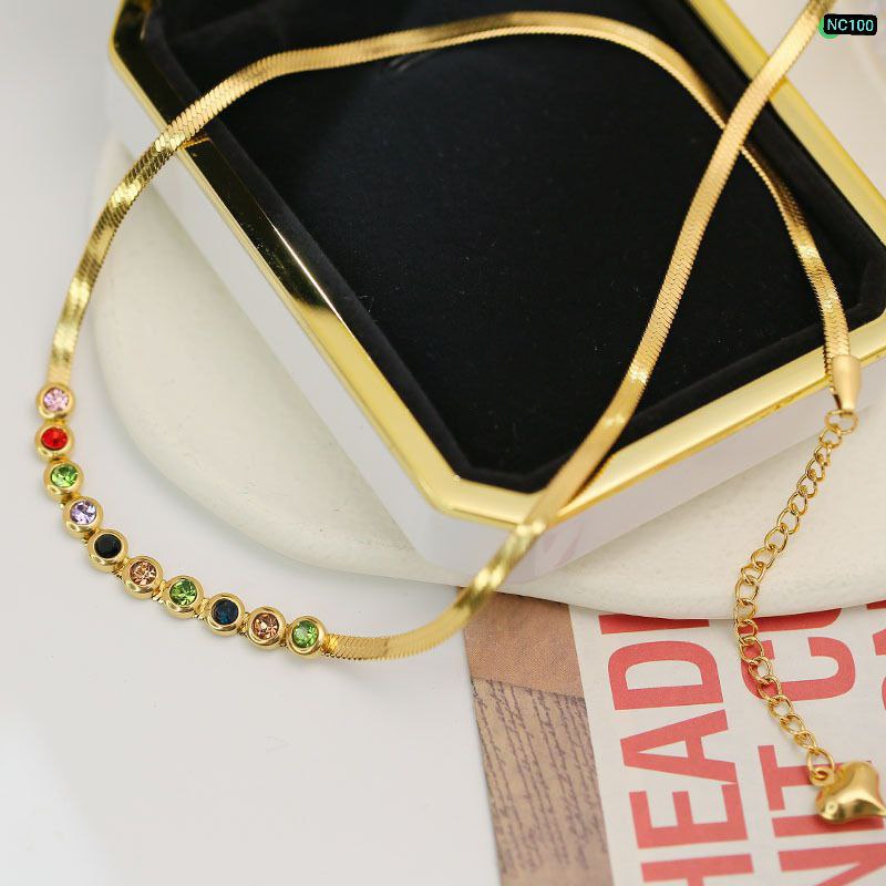 Multi Color Stone Necklace (18k Gold Plated)