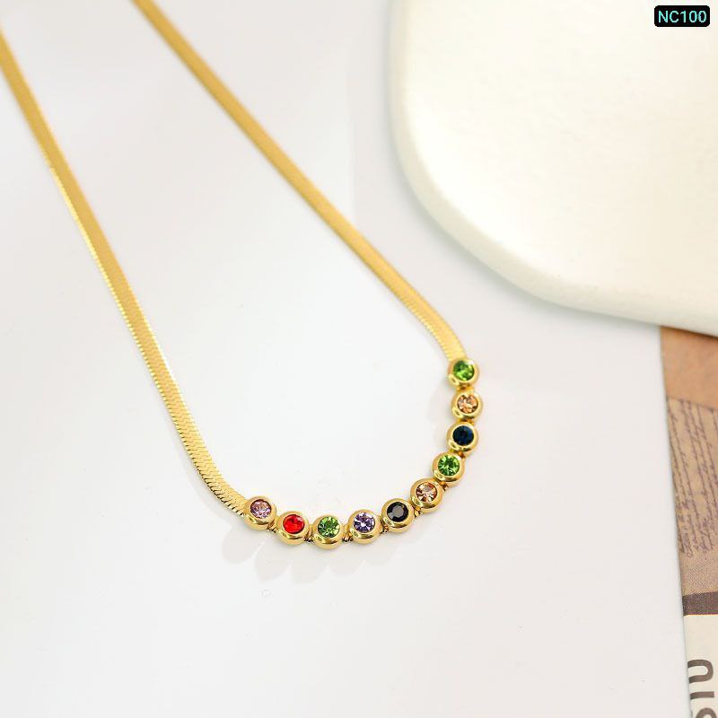 Multi Color Stone Necklace (18k Gold Plated)