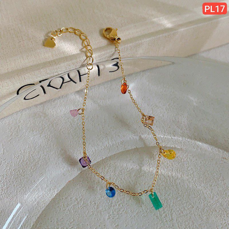 Multi Color Hanging Stone Anklet Payel (18k Gold Plated)