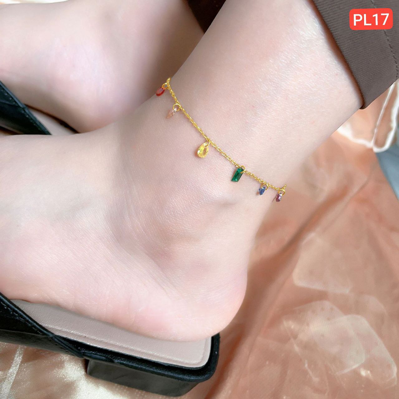 Multi Color Hanging Stone Anklet Payel (18k Gold Plated)