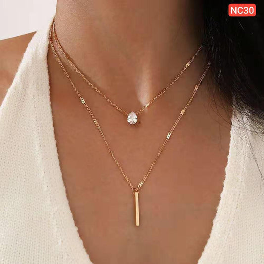 1 Stick 1 stone 2 layer chain (18k Gold Plated)