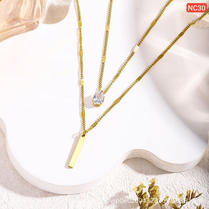 1 Stick 1 stone 2 layer chain (18k Gold Plated)