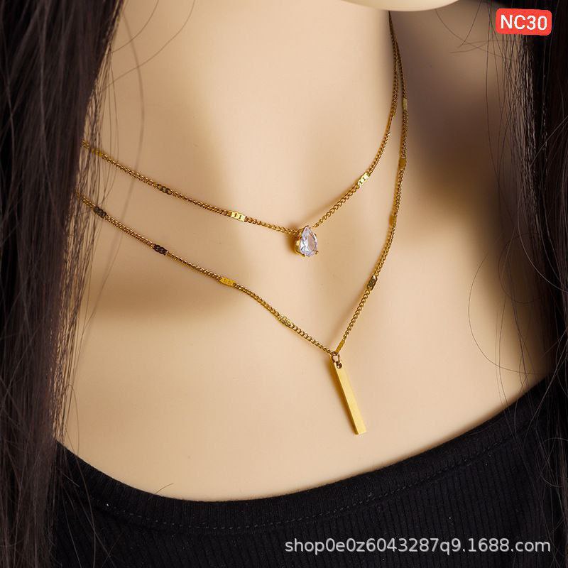 1 Stick 1 stone 2 layer chain (18k Gold Plated)