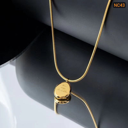 Titanium steel letter gold bean necklace 18k Gold Plated