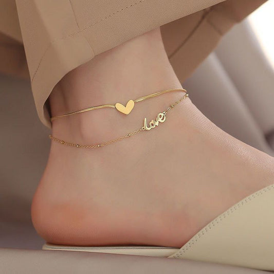 Double-layer love heart 18K gold plated anklet Payel