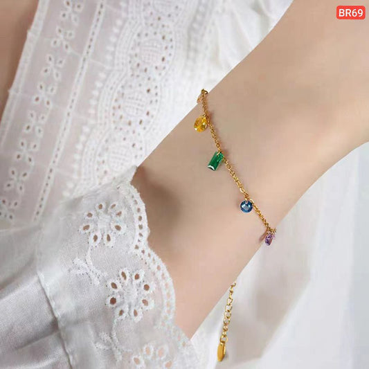 Multi Color Hanging Stone Bracelet (18k Gold Plated)