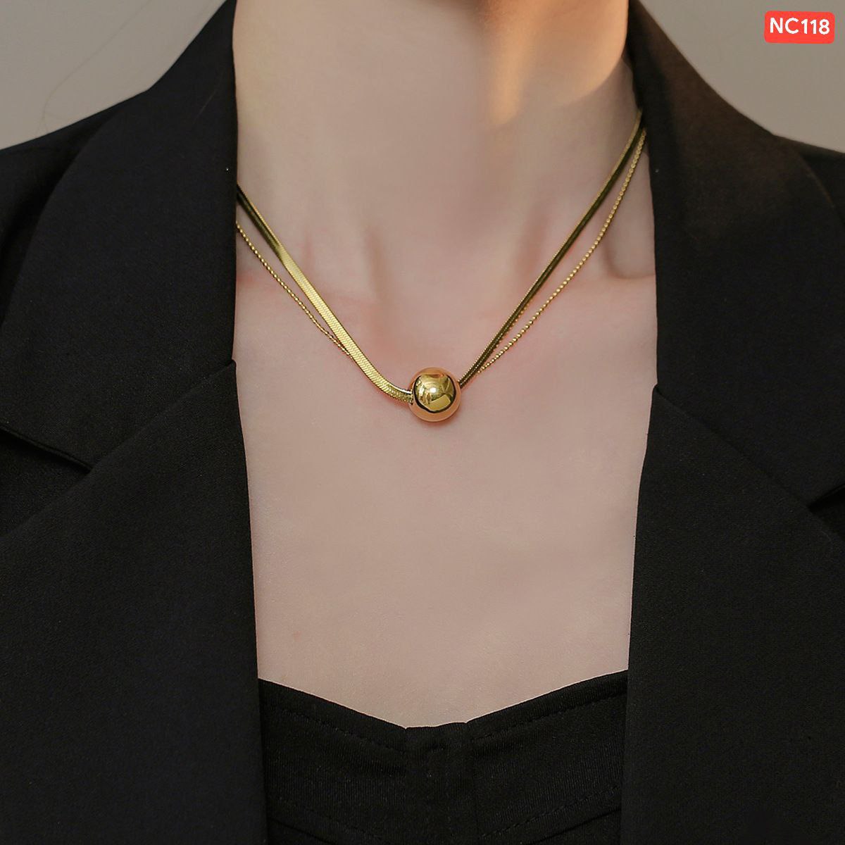 2 Layer 1 big Gold ball necklace