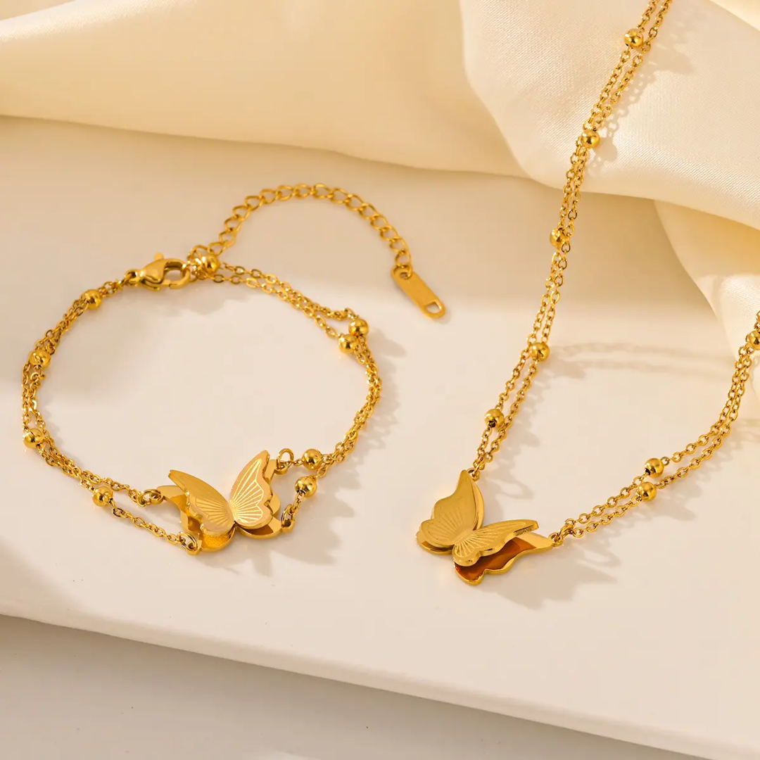 Luxury Butterfly Necklace & Bracelet Set (18k Gold Plated)