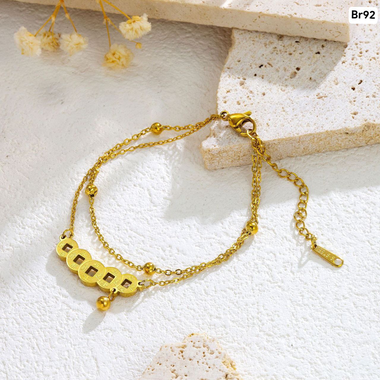 Double Chain Copper Coin Bracelet (18k Gold Plated)