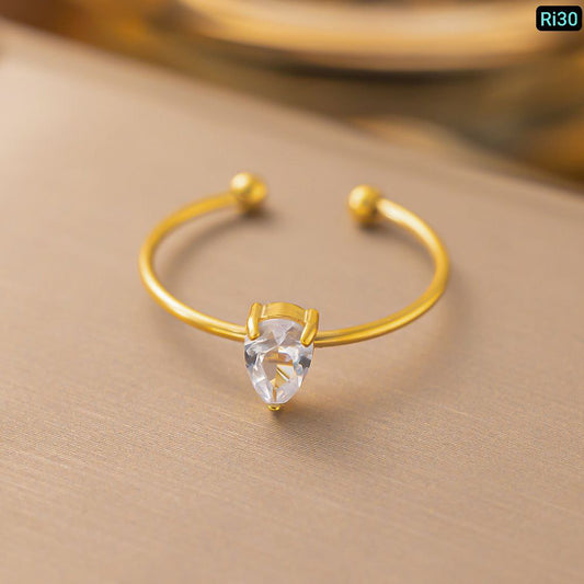 Real Zircon Ring Adjustable 18K Gold Plated