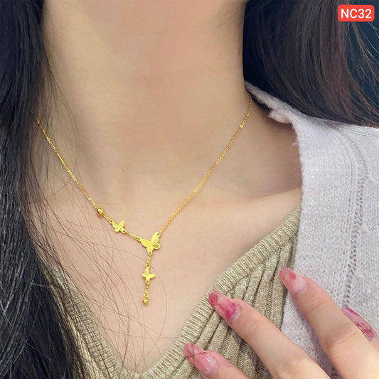 Three Butterfly Hanging Ball Necklace (18k Gold Plated)