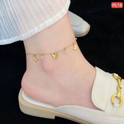 Hanging Butterfly And Hanging Stone Anklet Payel (18k Gold Plated)
