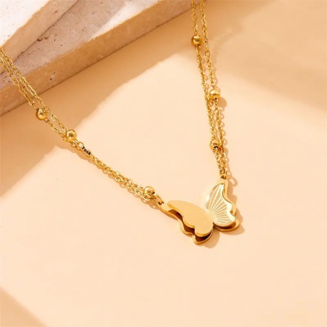 Luxury Butterfly 2 Layer Necklace (18k Gold Plated)