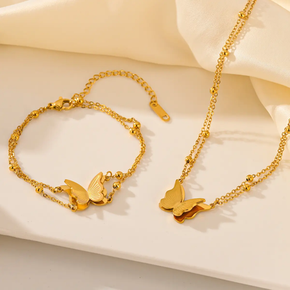 Luxury Butterfly Necklace & Bracelet Set (18k Gold Plated)