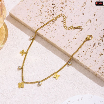 3 flower 3 stone Anklet (18k Gold Plated)