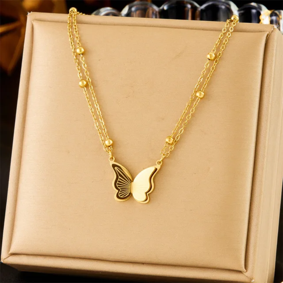 Luxury Butterfly 2 Layer Necklace (18k Gold Plated)