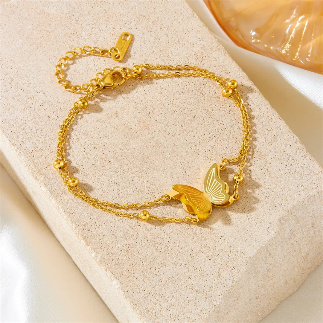 Luxury Butterfly 2 Layer Bracelet (18k Gold Plated)