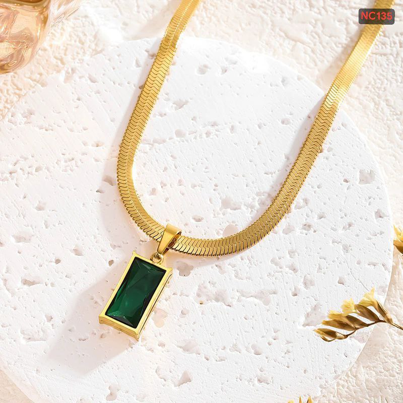 Green Rectangular Snake Chain Necklace (18k Gold Plated)