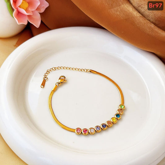 Multi Color Stone Bracelet (18k Gold Plated)