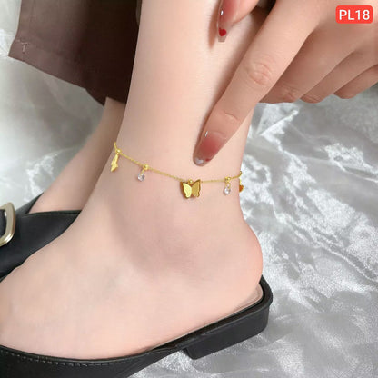 Hanging Butterfly And Hanging Stone Anklet Payel (18k Gold Plated)