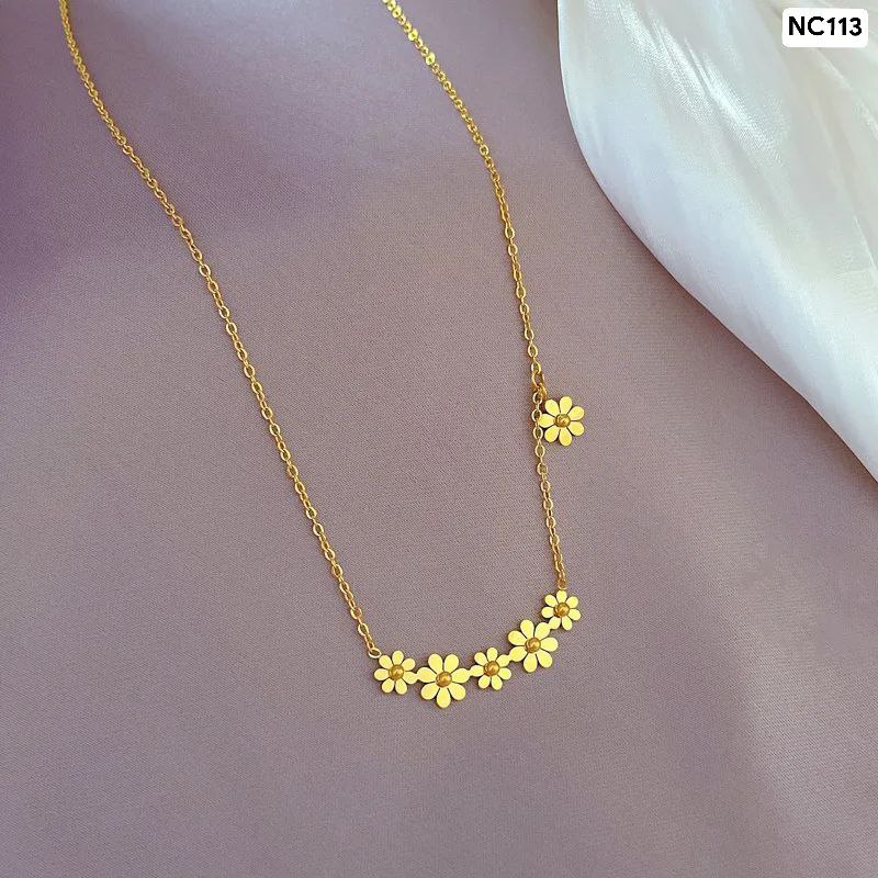 5 Flower together 1 flower single Necklace (	18k Gold Plated)