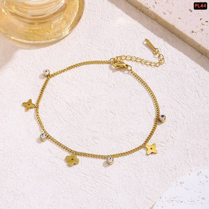 3 flower 3 stone Anklet (18k Gold Plated)